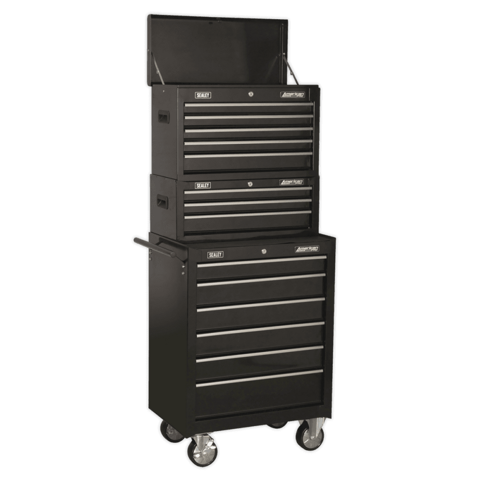 Sealey Topchest, Mid-Box & Rollcab 14 Drawer Stack - Black Model No-AP22BSTACK