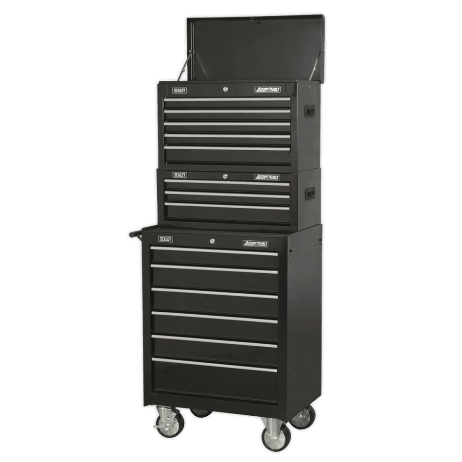 Sealey Topchest, Mid-Box & Rollcab 14 Drawer Stack - Black Model No-AP22BSTACK