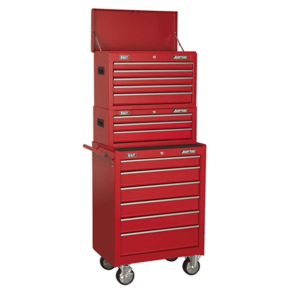 Sealey Topchest, Mid-Box & Rollcab 14 Drawer Stack - Red Model No-AP22STACK