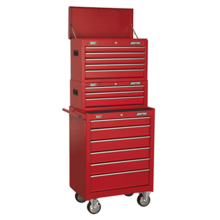 Sealey Topchest, Mid-Box & Rollcab 14 Drawer Stack - Red Model No-AP22STACK