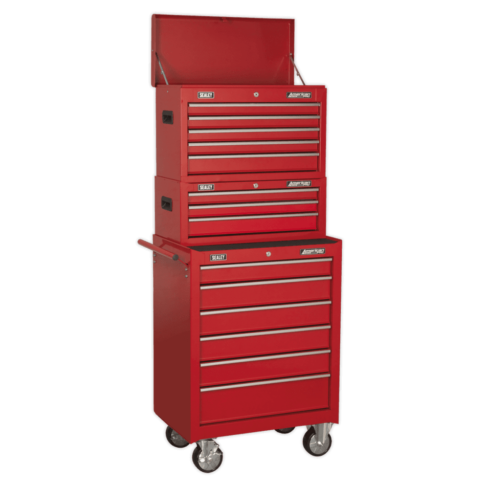 Sealey Topchest, Mid-Box & Rollcab 14 Drawer Stack - Red Model No-AP22STACK