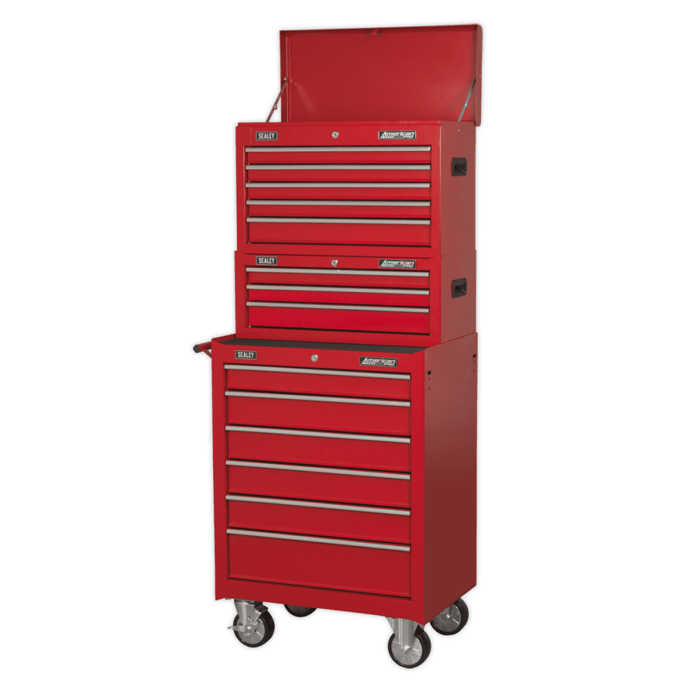 Sealey Topchest, Mid-Box & Rollcab 14 Drawer Stack - Red Model No-AP22STACK
