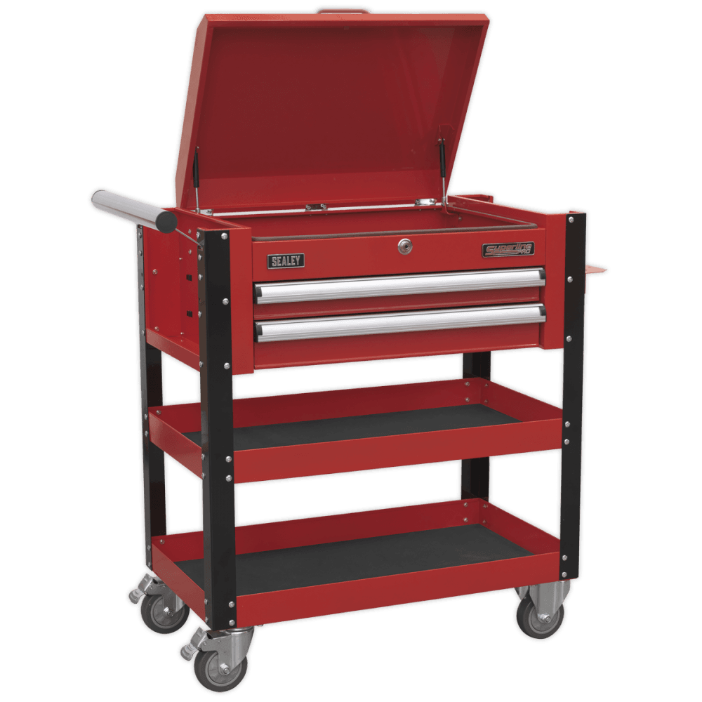 Sealey Heavy-Duty Mobile Tool & Parts Trolley 2 Drawers & Lockable Top - Red Model No-AP760M
