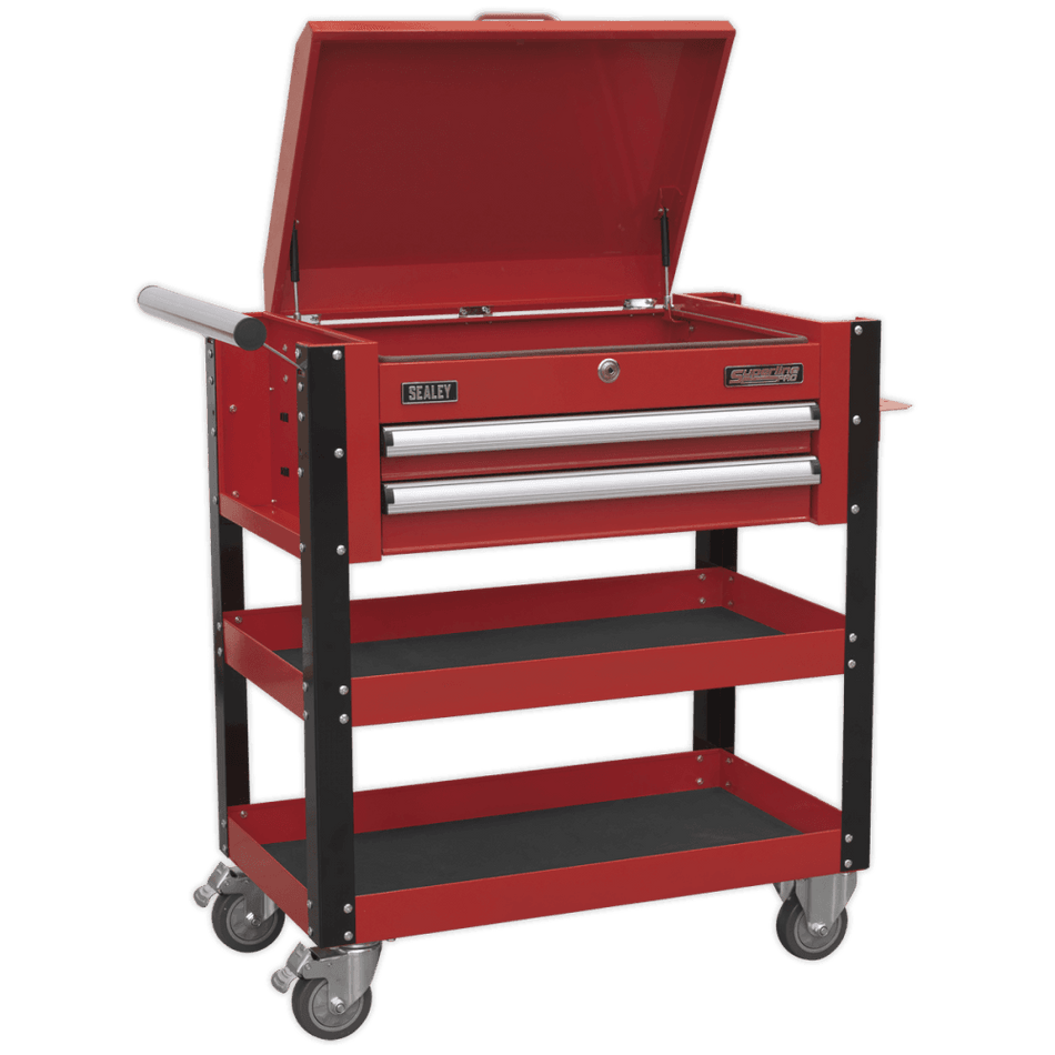 Sealey Heavy-Duty Mobile Tool & Parts Trolley 2 Drawers & Lockable Top - Red Model No-AP760M
