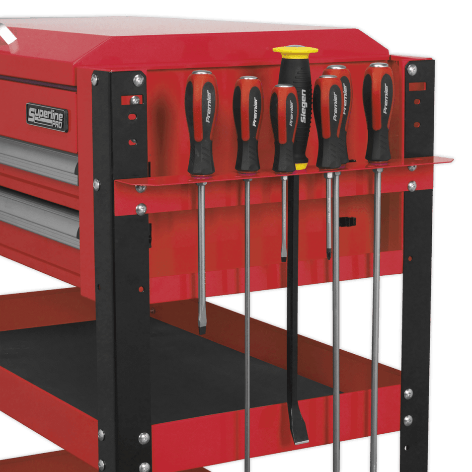 Sealey Heavy-Duty Mobile Tool & Parts Trolley 2 Drawers & Lockable Top - Red Model No-AP760M