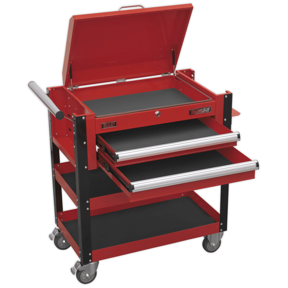 Sealey Heavy-Duty Mobile Tool & Parts Trolley 2 Drawers & Lockable Top - Red Model No-AP760M