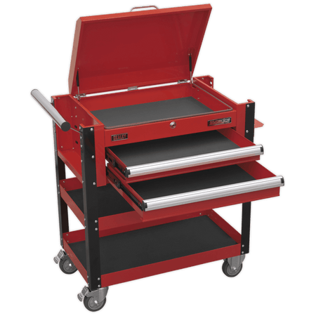 Sealey Heavy-Duty Mobile Tool & Parts Trolley 2 Drawers & Lockable Top - Red Model No-AP760M
