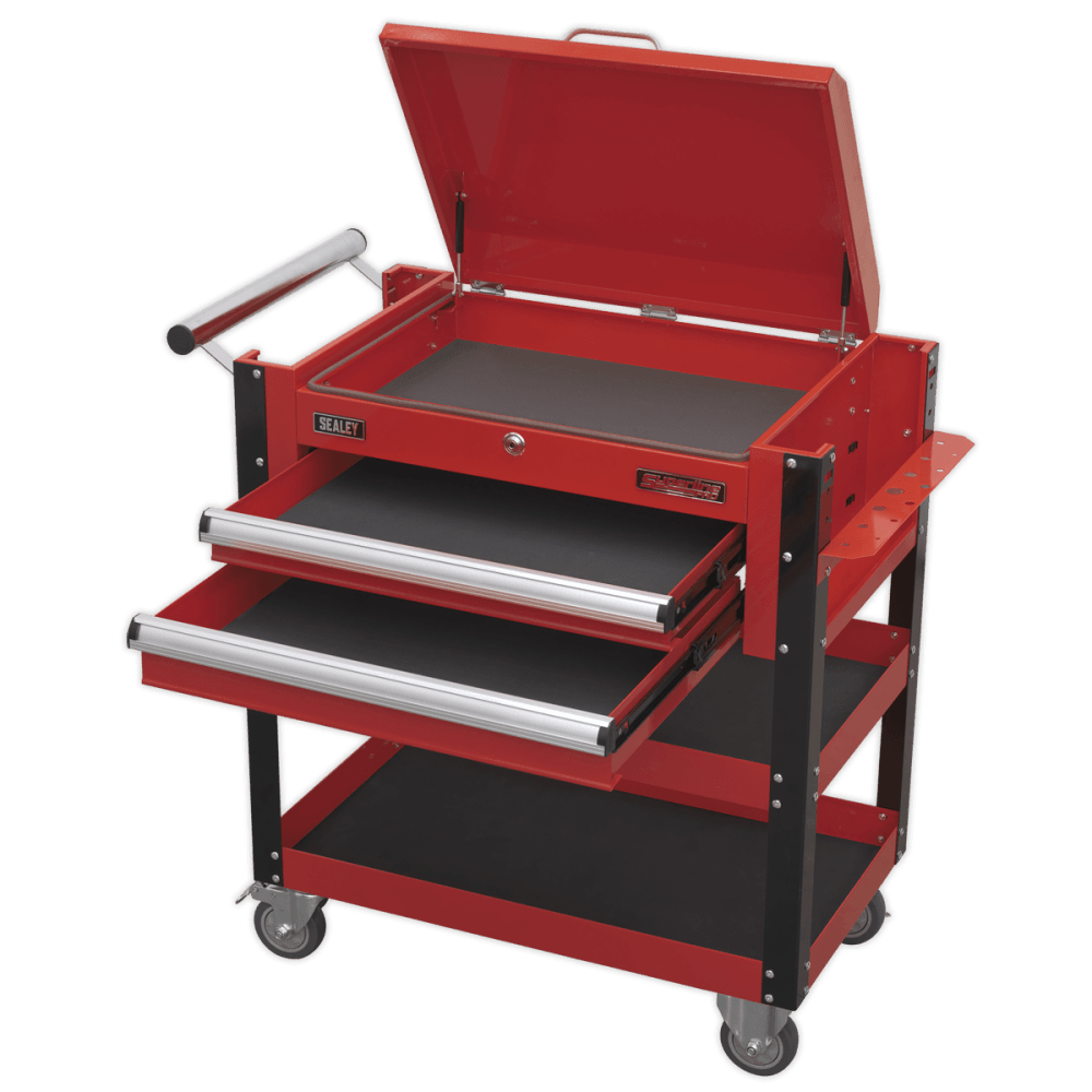 Sealey Heavy-Duty Mobile Tool & Parts Trolley 2 Drawers & Lockable Top - Red Model No-AP760M