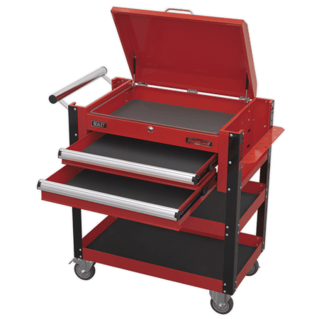 Sealey Heavy-Duty Mobile Tool & Parts Trolley 2 Drawers & Lockable Top - Red Model No-AP760M