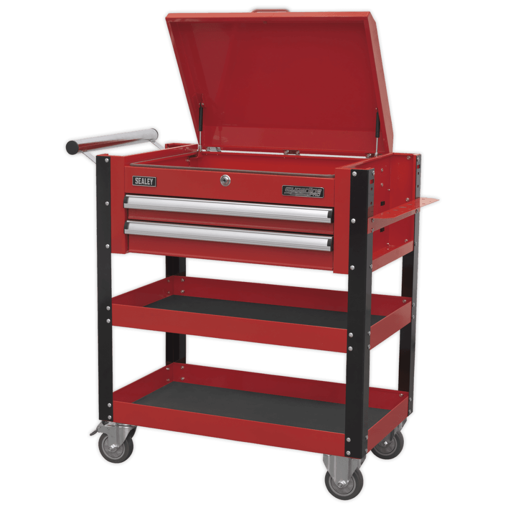 Sealey Heavy-Duty Mobile Tool & Parts Trolley 2 Drawers & Lockable Top - Red Model No-AP760M