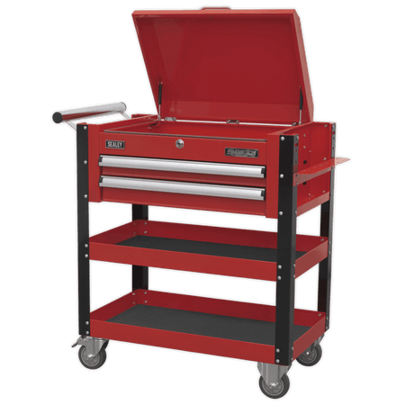Sealey Heavy-Duty Mobile Tool & Parts Trolley 2 Drawers & Lockable Top - Red Model No-AP760M