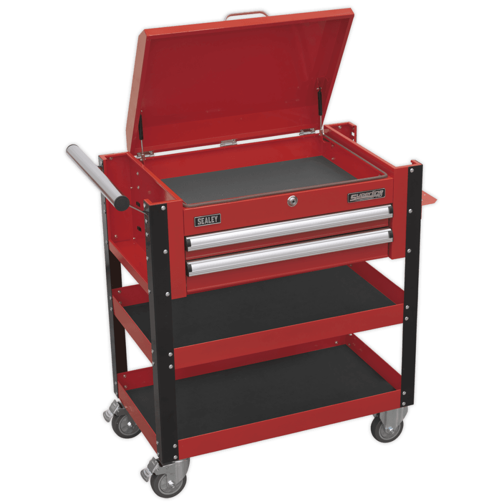 Sealey Heavy-Duty Mobile Tool & Parts Trolley 2 Drawers & Lockable Top - Red Model No-AP760M