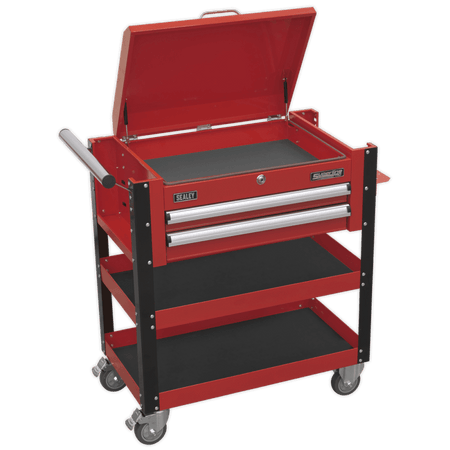 Sealey Heavy-Duty Mobile Tool & Parts Trolley 2 Drawers & Lockable Top - Red Model No-AP760M