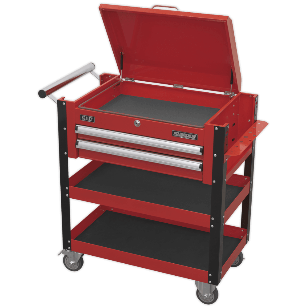 Sealey Heavy-Duty Mobile Tool & Parts Trolley 2 Drawers & Lockable Top - Red Model No-AP760M