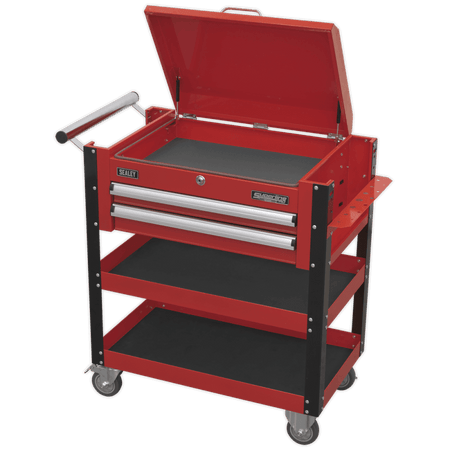 Sealey Heavy-Duty Mobile Tool & Parts Trolley 2 Drawers & Lockable Top - Red Model No-AP760M