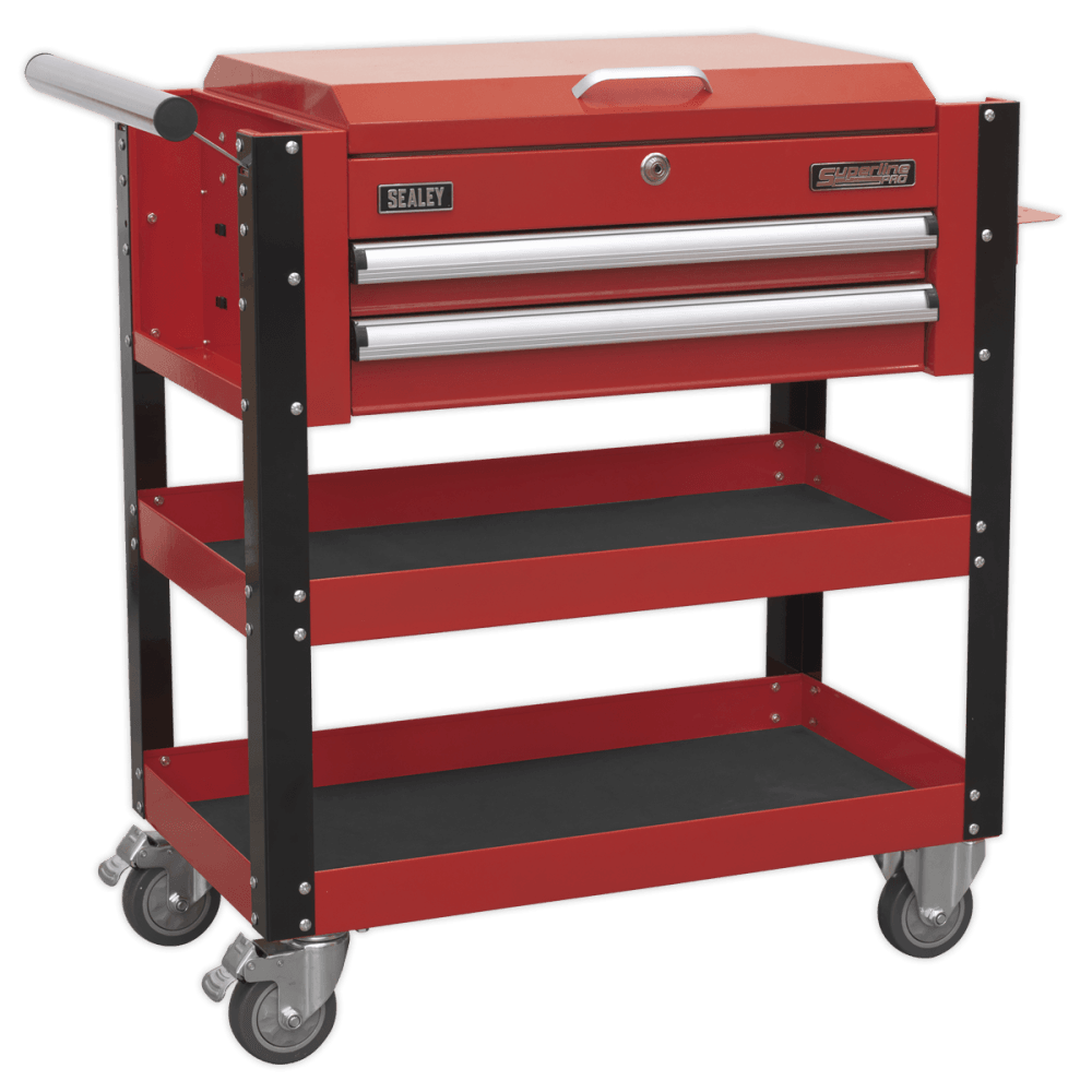 Sealey Heavy-Duty Mobile Tool & Parts Trolley 2 Drawers & Lockable Top - Red Model No-AP760M