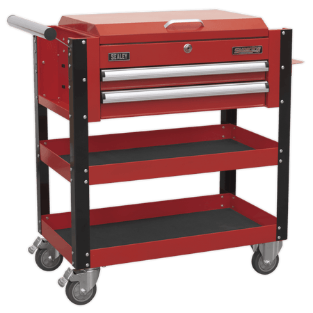 Sealey Heavy-Duty Mobile Tool & Parts Trolley 2 Drawers & Lockable Top - Red Model No-AP760M