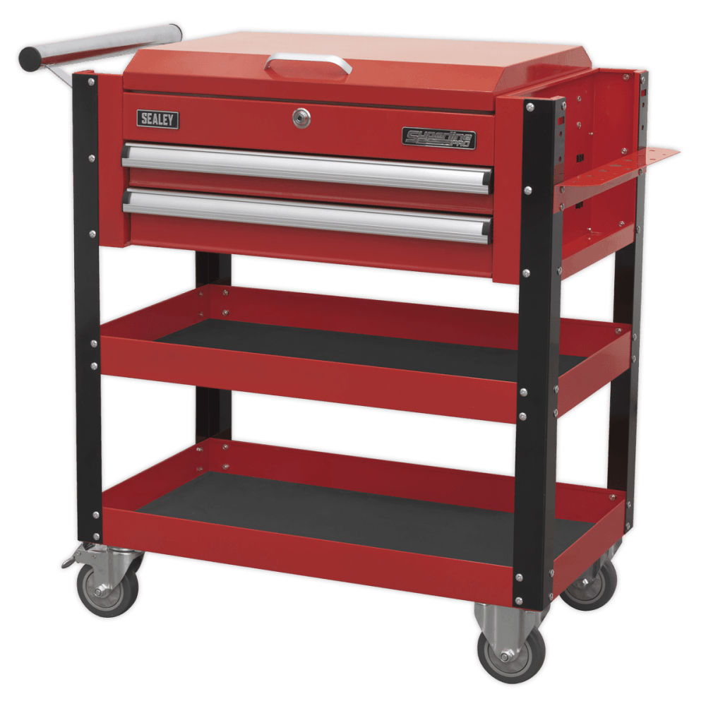 Sealey Heavy-Duty Mobile Tool & Parts Trolley 2 Drawers & Lockable Top - Red Model No-AP760M