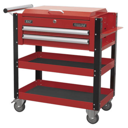 Sealey Heavy-Duty Mobile Tool & Parts Trolley 2 Drawers & Lockable Top - Red Model No-AP760M