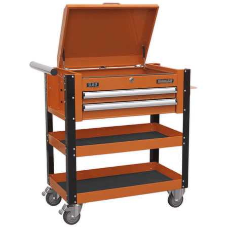 Sealey Heavy-Duty Mobile Tool & Parts Trolley 2 Drawers & Lockable Top - Orange Model No-AP760MO