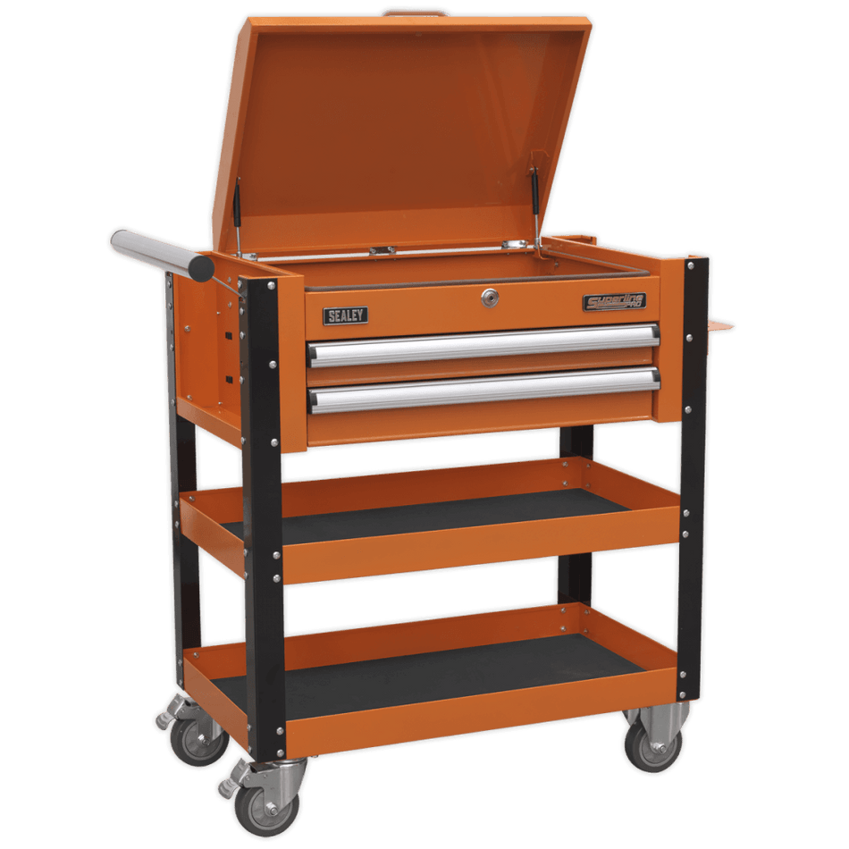 Sealey Heavy-Duty Mobile Tool & Parts Trolley 2 Drawers & Lockable Top - Orange Model No-AP760MO