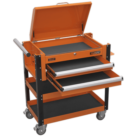 Sealey Heavy-Duty Mobile Tool & Parts Trolley 2 Drawers & Lockable Top - Orange Model No-AP760MO