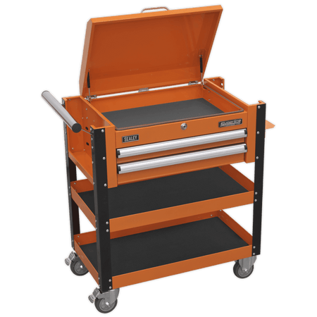 Sealey Heavy-Duty Mobile Tool & Parts Trolley 2 Drawers & Lockable Top - Orange Model No-AP760MO