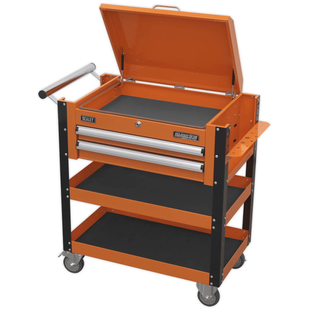 Sealey Heavy-Duty Mobile Tool & Parts Trolley 2 Drawers & Lockable Top - Orange Model No-AP760MO