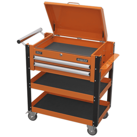 Sealey Heavy-Duty Mobile Tool & Parts Trolley 2 Drawers & Lockable Top - Orange Model No-AP760MO