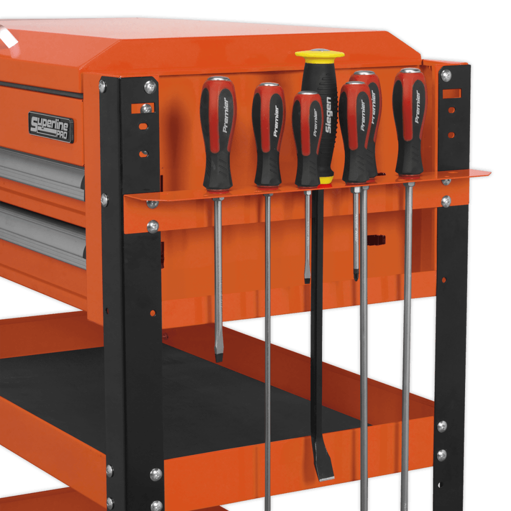 Sealey Heavy-Duty Mobile Tool & Parts Trolley 2 Drawers & Lockable Top - Orange Model No-AP760MO