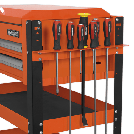 Sealey Heavy-Duty Mobile Tool & Parts Trolley 2 Drawers & Lockable Top - Orange Model No-AP760MO