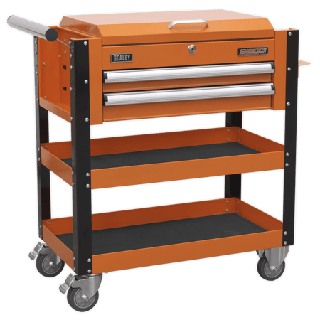 Sealey Heavy-Duty Mobile Tool & Parts Trolley 2 Drawers & Lockable Top - Orange Model No-AP760MO