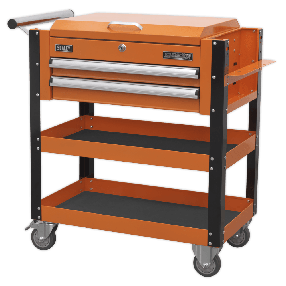 Sealey Heavy-Duty Mobile Tool & Parts Trolley 2 Drawers & Lockable Top - Orange Model No-AP760MO