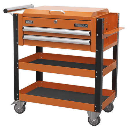 Sealey Heavy-Duty Mobile Tool & Parts Trolley 2 Drawers & Lockable Top - Orange Model No-AP760MO