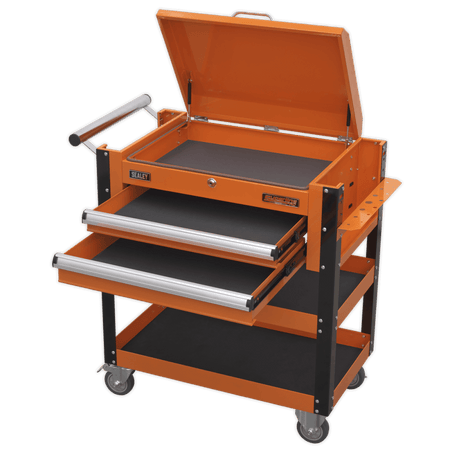 Sealey Heavy-Duty Mobile Tool & Parts Trolley 2 Drawers & Lockable Top - Orange Model No-AP760MO