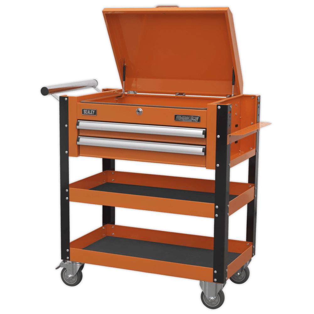 Sealey Heavy-Duty Mobile Tool & Parts Trolley 2 Drawers & Lockable Top - Orange Model No-AP760MO