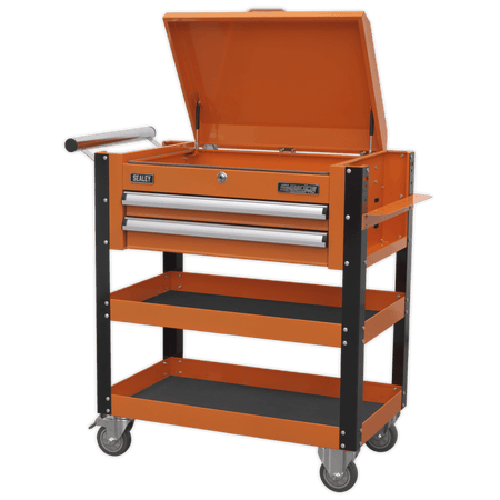 Sealey Heavy-Duty Mobile Tool & Parts Trolley 2 Drawers & Lockable Top - Orange Model No-AP760MO