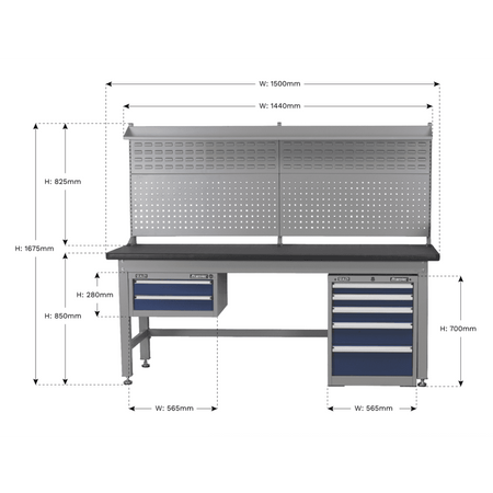 Sealey 1.5mtr Complete Industrial Workstation & Cabinet Combo Model No-API1500COMB02