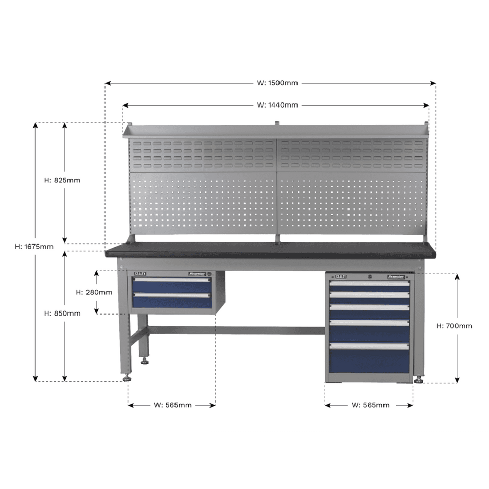 Sealey 1.5mtr Complete Industrial Workstation & Cabinet Combo Model No-API1500COMB02