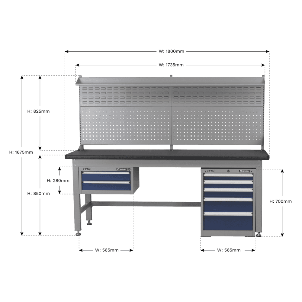 Sealey 1.8mtr Complete Industrial Workstation & Cabinet Combo Model No-API1800COMB02