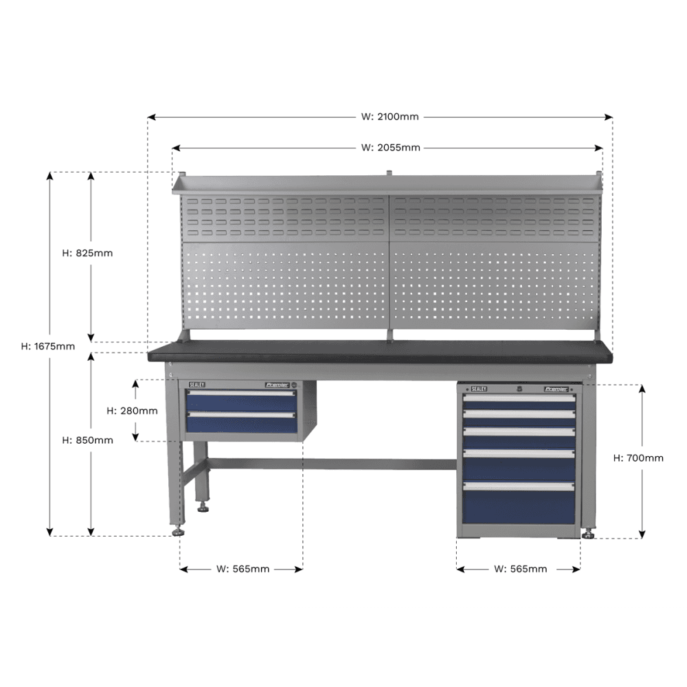 Sealey 2.1mtr Complete Industrial Workstation & Cabinet Combo Model No-API2100COMB02