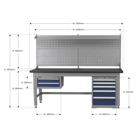 Sealey 2.1mtr Complete Industrial Workstation & Cabinet Combo Model No-API2100COMB02