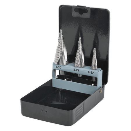 Sealey HSS 4341 Step Drill Bit Set 3pc Spiral Flute Model No-AK4749