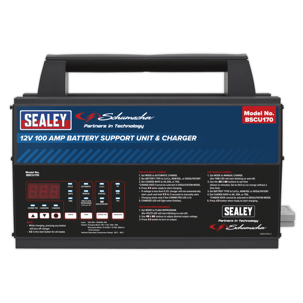 Sealey 12V Battery Support Unit & Charger 100A Model No-BSCU170