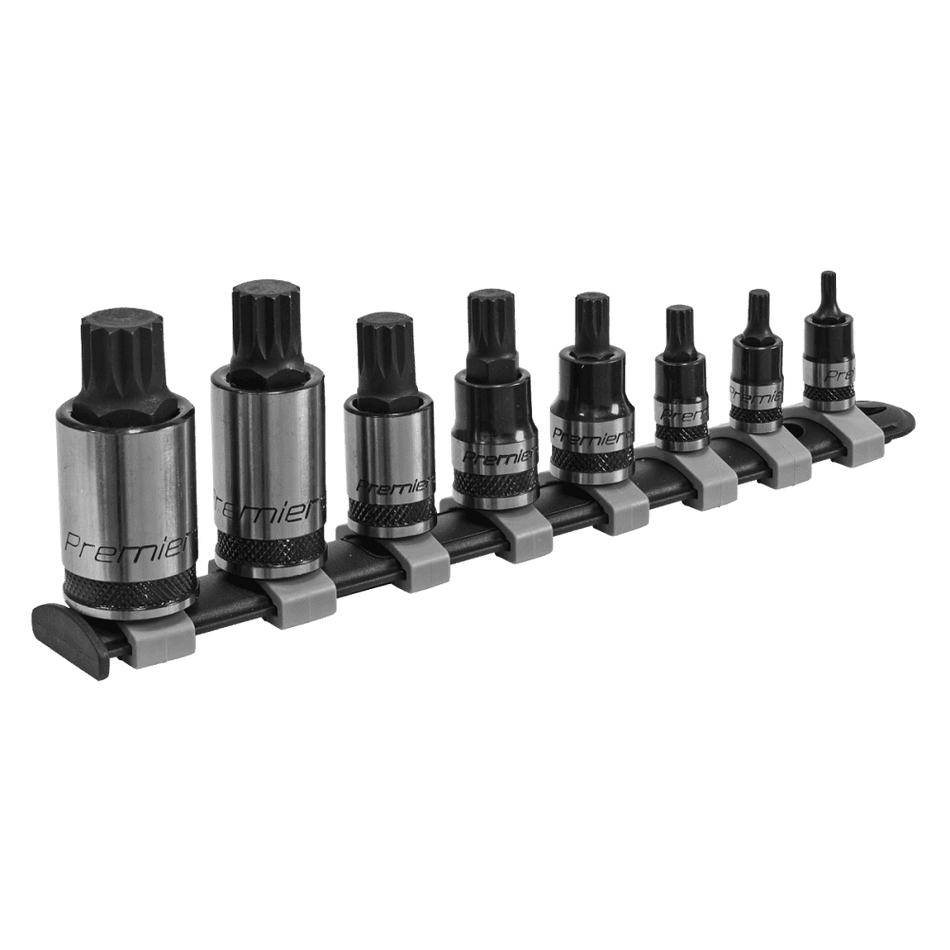 Sealey Spline Socket Bit Set 8pc 1/4", 3/8" & 1/2"Sq Drive Black Series Model No-AK6214B