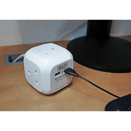 Sealey Extension Cable Cube 1.4mtr 4 x 230V + 2 x USB Sockets - White Model No-EL144USB
