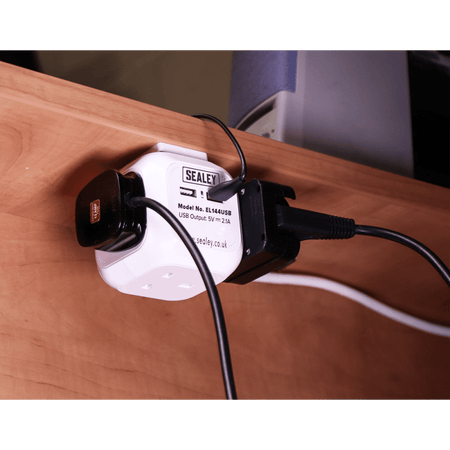 Sealey Extension Cable Cube 1.4mtr 4 x 230V + 2 x USB Sockets - White Model No-EL144USB