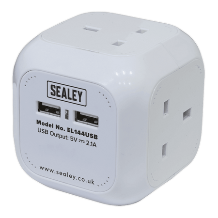 Sealey Extension Cable Cube 1.4mtr 4 x 230V + 2 x USB Sockets - White Model No-EL144USB
