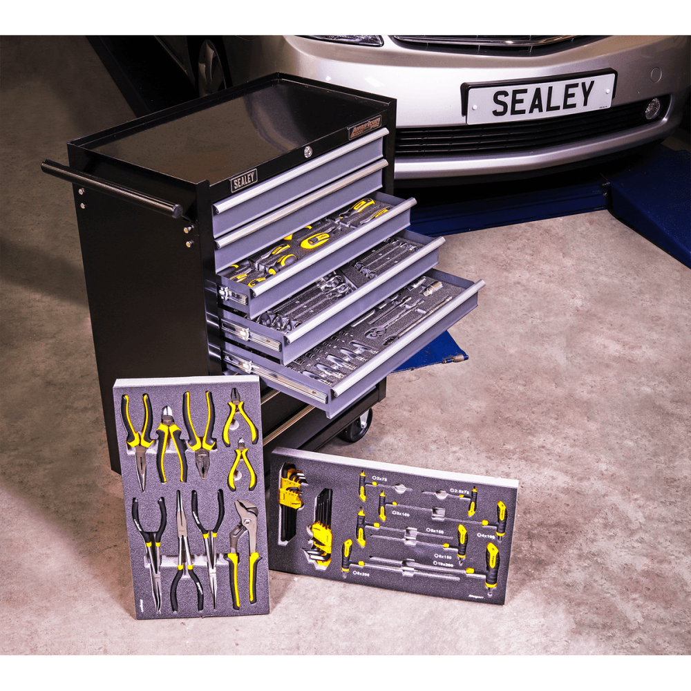 Sealey 8 Drawer Rollcab Ball Bearing Slides - Black/Grey with 136pc Tool Kit Model No-AP35TBCOMBO3