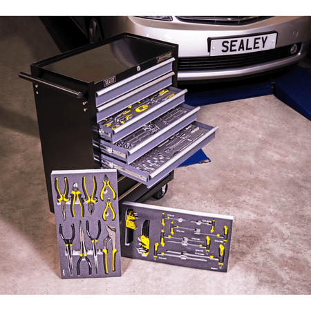 Sealey 8 Drawer Rollcab Ball Bearing Slides - Black/Grey with 136pc Tool Kit Model No-AP35TBCOMBO3